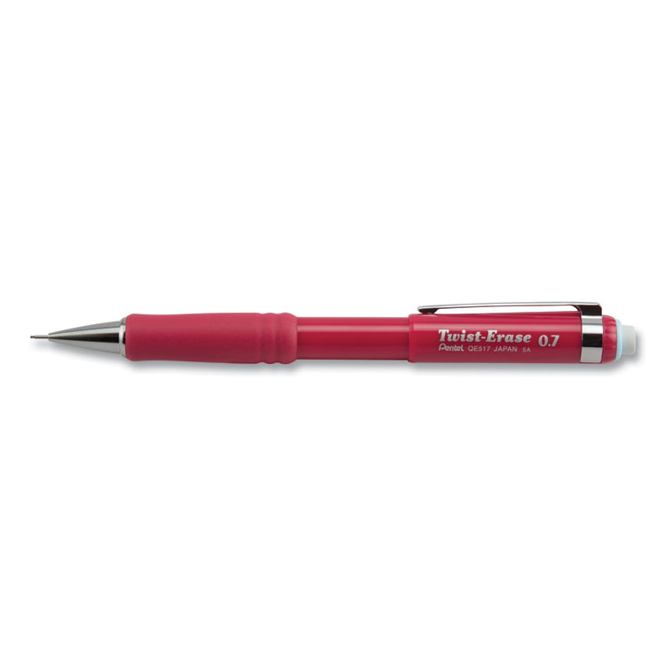 Pentel Twist-Erase III Mechanical Pencil, 0.7 mm, HB (#2), Black Lead, Red Barrel (PENQE517B)