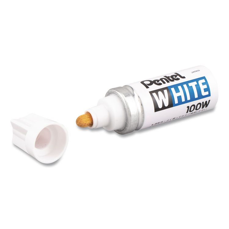 Pentel White Permanent Marker, Broad Bullet Tip, White (PEN100W)