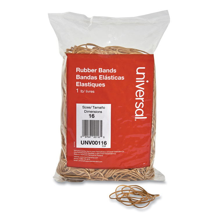 Universal Rubber Bands, Size 16, 0.04" Gauge, Beige, 1 lb Box, 1,900/Pack (UNV00116)
