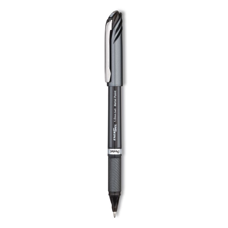 Pentel EnerGel NV Gel Pen, Stick, Bold 1 mm, Black Ink, Gray/Black Barrel, Dozen (PENBL30A)