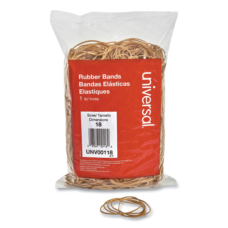 Universal Rubber Bands, Size 18, 0.04" Gauge, Beige, 1 lb Box, 1,600/Pack (UNV00118)