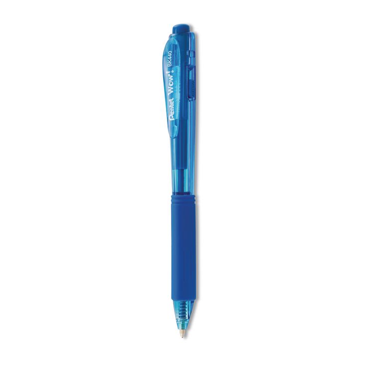 Pentel WOW! Ballpoint Pen, Retractable, Medium 1 mm, Blue Ink, Translucent Blue/Blue Barrel, Dozen (PENBK440C)