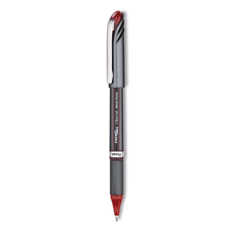 Pentel EnerGel NV Gel Pen, Stick, Bold 1 mm, Red Ink, Gray/Red Barrel, Dozen (PENBL30B)