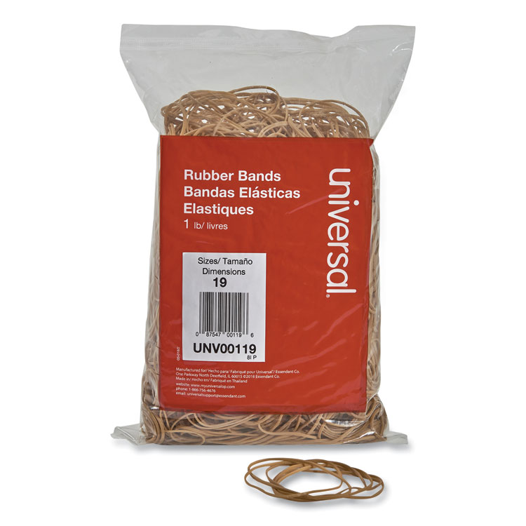 Universal Rubber Bands, Size 19, 0.04" Gauge, Beige, 1 lb Bag, 1,240/Pack (UNV00119)