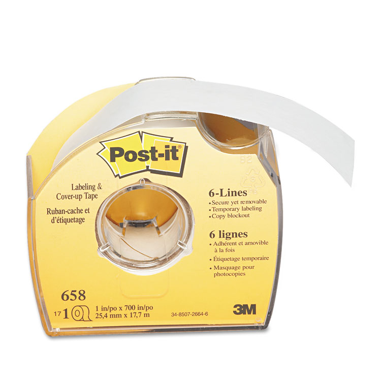 Post-it Labeling and Cover-Up Tape, Non-Refillable, Clear Applicator, 1" x 700" (MMM658)
