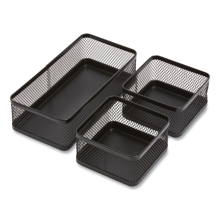 TRU RED Three Compartment Stackable Wire Mesh Desk Organizer, 8.46 x 4.92 x 4.33, Black (TUD24402473)