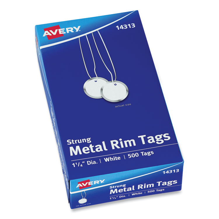Avery Heavyweight Stock Metal Rim Tags, 1.25" dia, White, 500/Box (AVE14313)