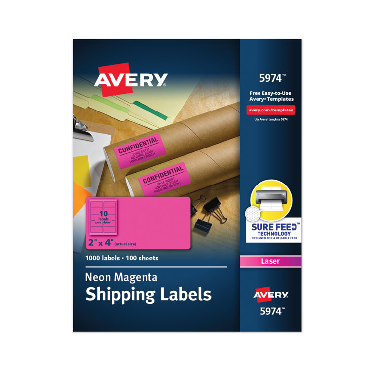 Avery High-Visibility Permanent Laser ID Labels, 2 x 4, Neon Magenta, 1000/Box (AVE5974)
