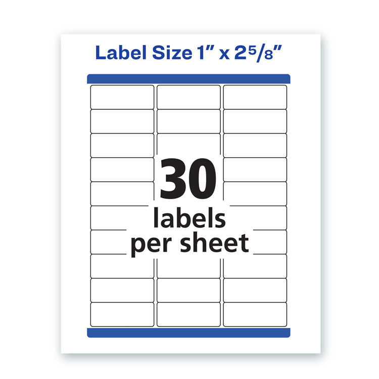 AVE5520 - Avery Waterproof Address Labels with TrueBlock and Sure Feed, Laser Printers, 1 x 2.63, White, 30/Sheet, 50 Sheets/Pack (AVE5520) - Image 2