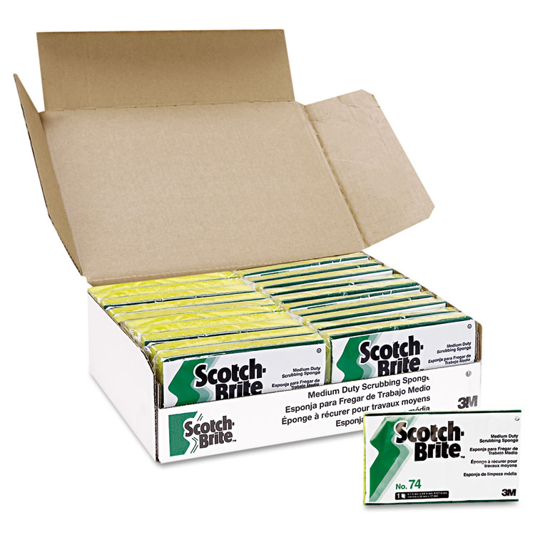 Scotch-Brite PROFESSIONAL Medium-Duty Scrubbing Sponge, 3.6 x 6.1, 0.7" Thick, Yellow/Green, 20/Carton (MMM74)