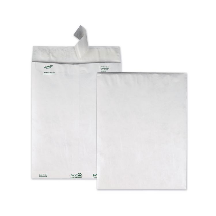 Survivor Lightweight 14 lb Tyvek Catalog Mailers, #12 1/2, Square Flap, Redi-Strip Adhesive Closure, 9.5 x 12.5, White, 100/Box (QUAR1520)