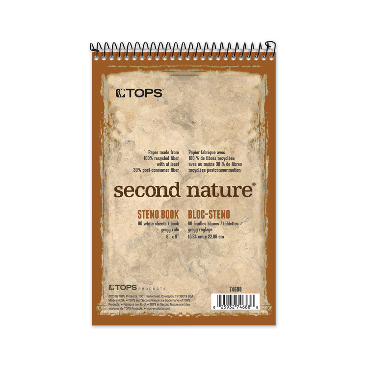 Second Nature Second Nature Recycled Notepads, Gregg Rule, Brown Cover, 80 White 6 x 9 Sheets (TOP74688)