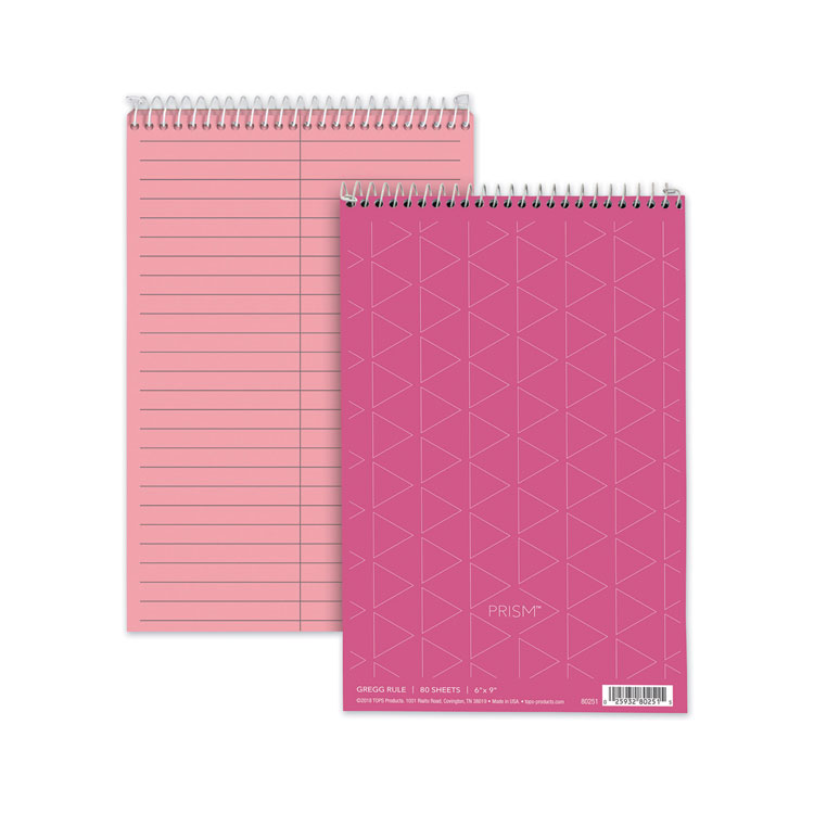 TOPS Prism Steno Pads, Gregg Rule, Pink Cover, 80 Pink 6 x 9 Sheets, 4/Pack (TOP80254)