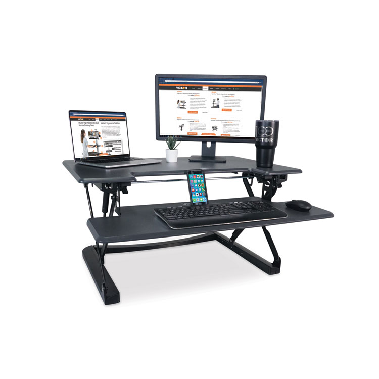 VCTDCX760G - Victor High Rise Height Adjustable Standing Desk with Keyboard Tray, 36" x 31.25" x 5.25" to 20", Gray/Black (VCTDCX760G)