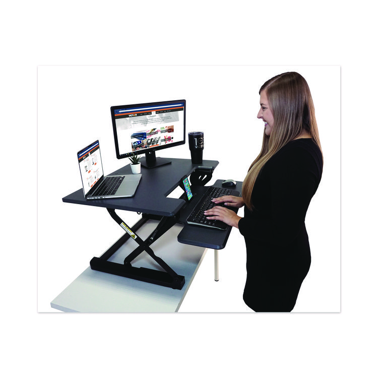 VCTDCX710G - Victor High Rise Height Adjustable Standing Desk with Keyboard Tray, 31" x 31.25" x 5.25" to 20", Gray/Black (VCTDCX710G) - Image 2