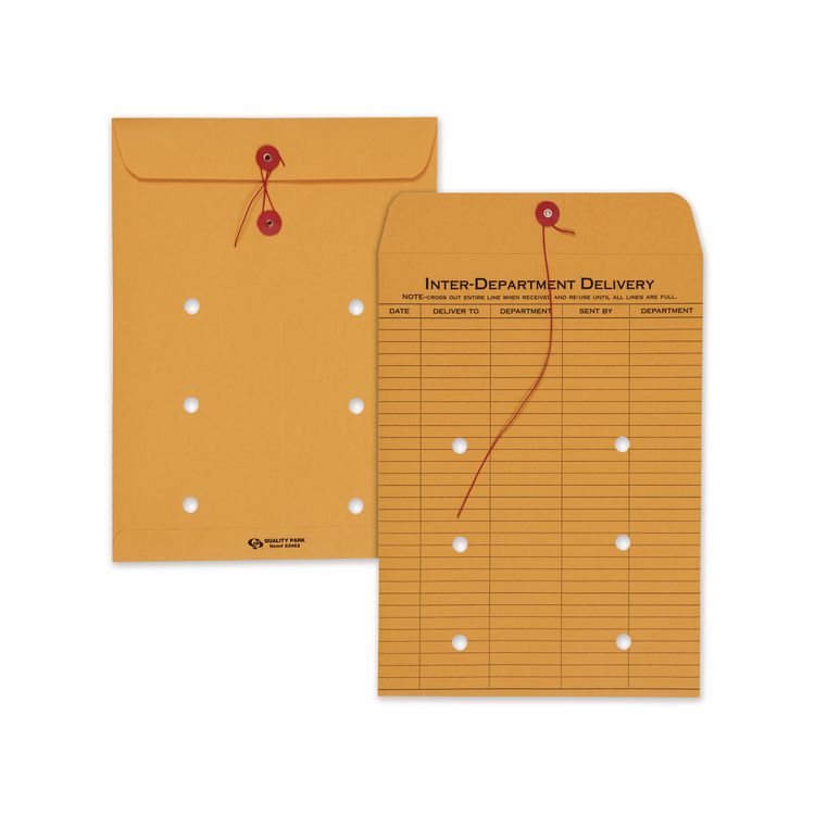 Quality Park Brown Kraft String/Button Interoffice Envelope, #90, One-Sided Five-Column Format, 31-Entries, 9 x 12, Brown Kraft, 100/CT (QUA63462)