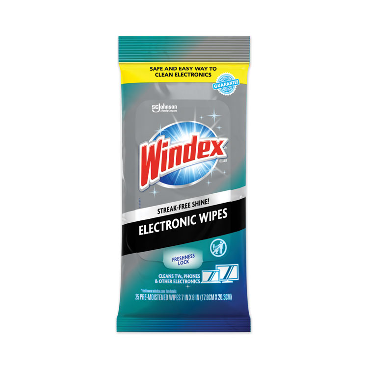 Windex Electronics-Cleaner Wipes, 1-Ply, 7 x 10, Neutral Scent, White, 25 Wipes (SJN319248EA)