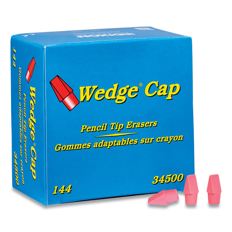 Dixon Wedge Cap Erasers, For Pencil Marks, Pink, 144/Box (DIX34500)