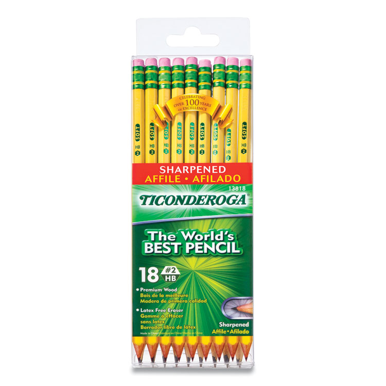 Ticonderoga Pre-Sharpened Pencil, HB (#2), Black Lead, Yellow Barrel, 18/Pack (DIX13818)