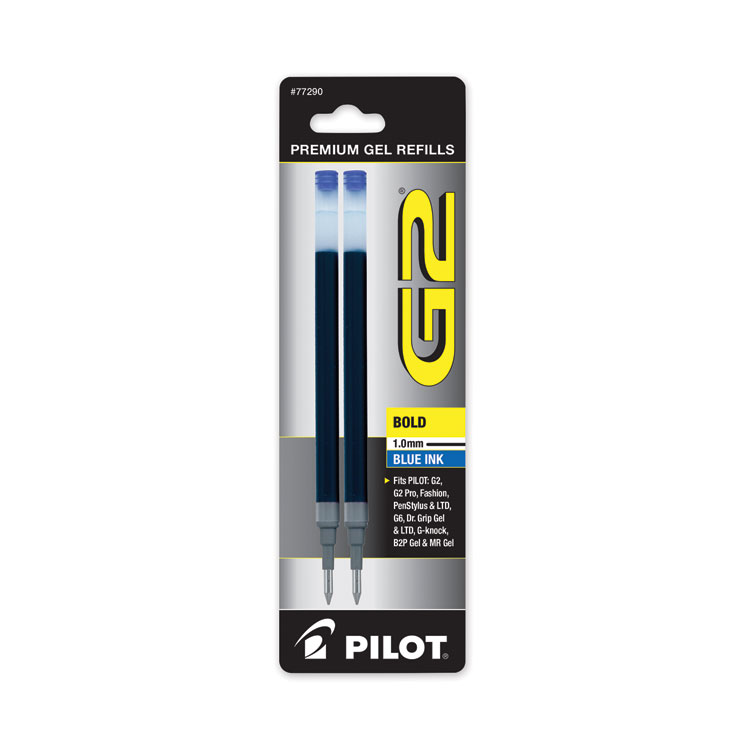 Pilot Refill for Pilot G2 Gel Ink Pens, Bold Conical Tip, Blue Ink, 2/Pack (PIL77290PK)