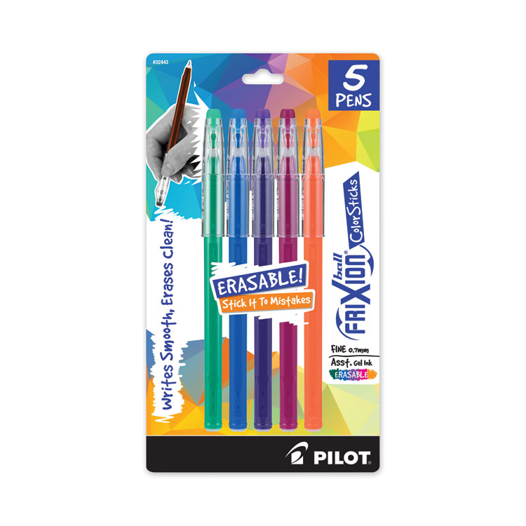 Pilot FriXion ColorSticks Erasable Gel Pen, Stick, Fine 0.7 mm, Assorted Ink and Barrel Colors, 5/Pack (PIL32443)