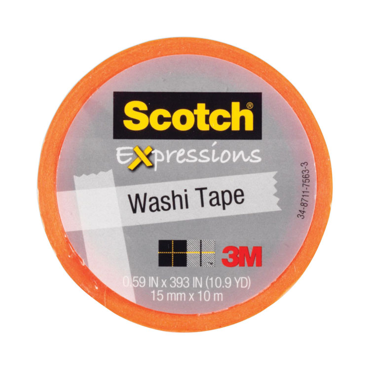 Scotch Expressions Washi Tape, 1.25" Core, 0.59" x 32.75 ft, Orange (MMM70005188787)