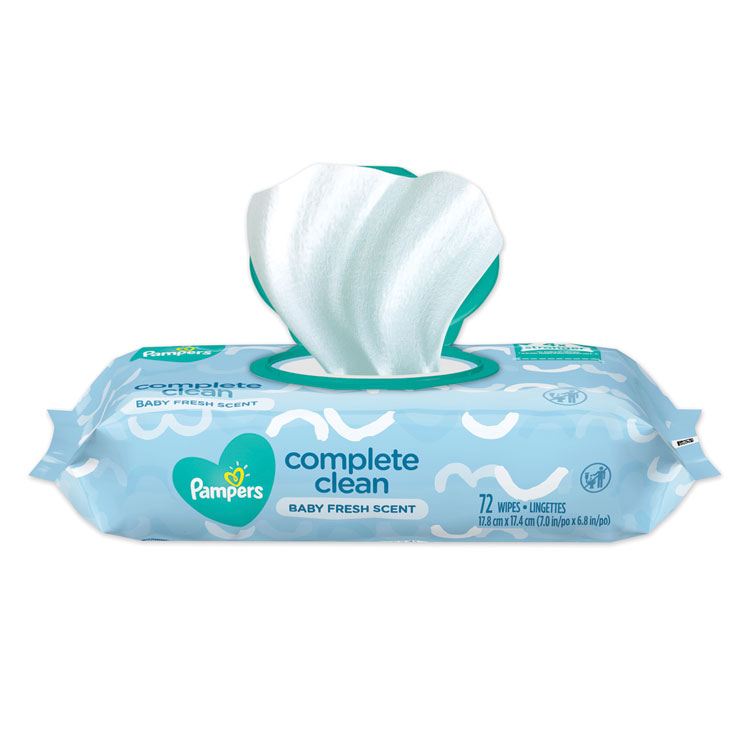 Pampers Complete Clean Baby Wipes, 1-Ply, Baby Fresh, 7 x 6.8, White, 72 Wipes/Pack, 8 Packs/Carton (PGC75536)