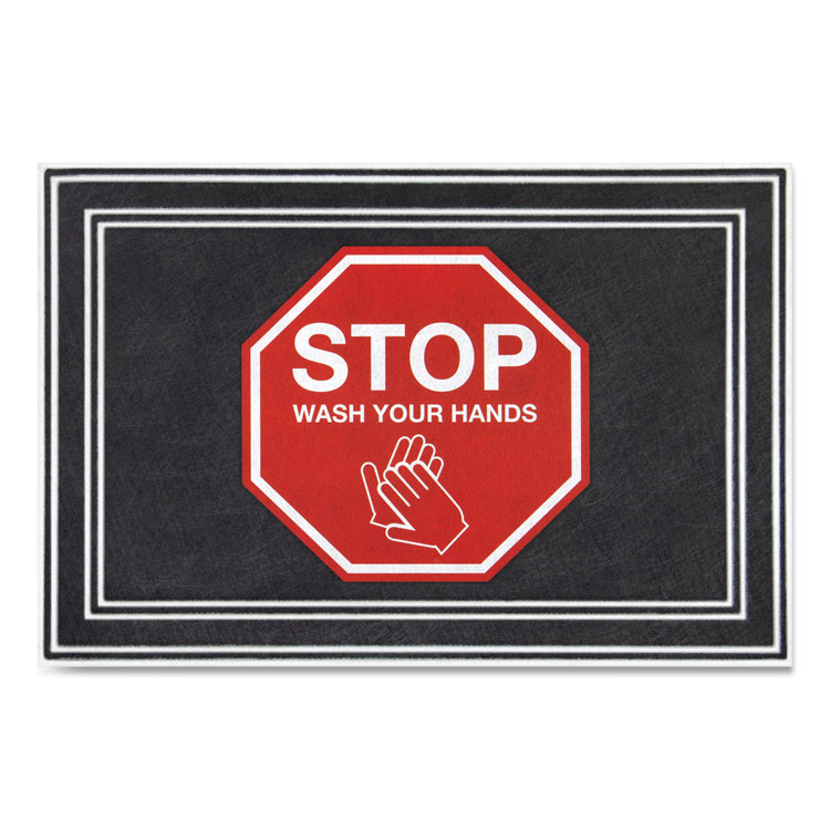 Apache Mills Message Floor Mats, 24 x 36, Charcoal/Red, "Stop Wash Your Hands" (APH3984528832X3)