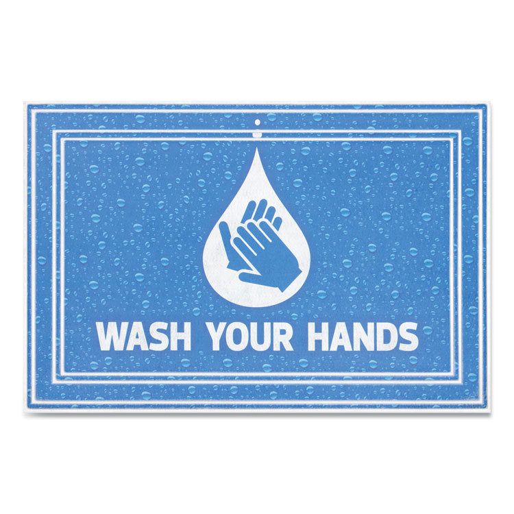Apache Mills Message Floor Mats, 24 x 36, Blue, "Wash Your Hands" (APH3984528822X3)