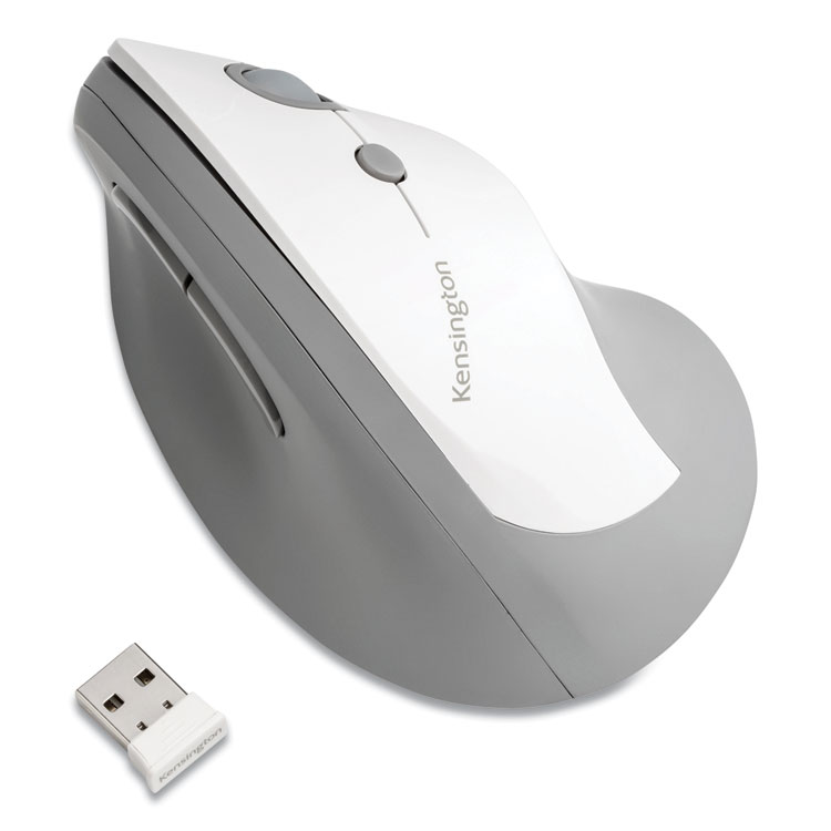 Kensington Pro Fit Ergo Vertical Wireless Mouse, 2.4 GHz Frequency/65.62 ft Wireless Range, Right Hand Use, Gray (KMW75520)