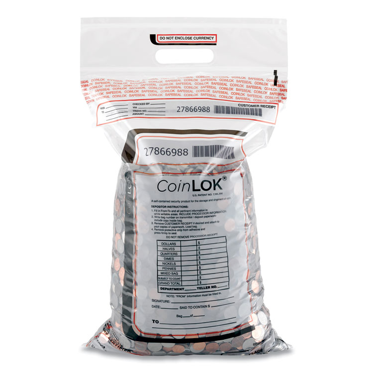 CoinLOK Coin Bag, Plastic 12.5 x 25, Clear, 50/Pack (CNK585100)