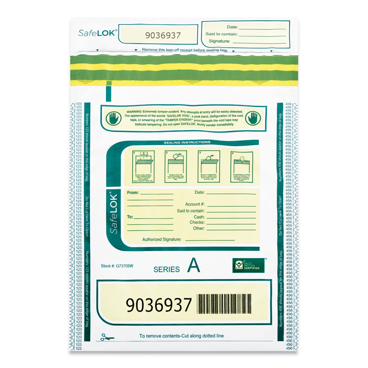 SafeLOK Deposit Bag, Plastic, 9 x 12, White/Gray, 100/Pack (CNK585089)