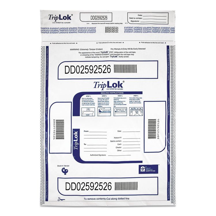TripLOK Deposit Bag, Plastic, 12 x 16, White, 100/Pack (CNK585043)