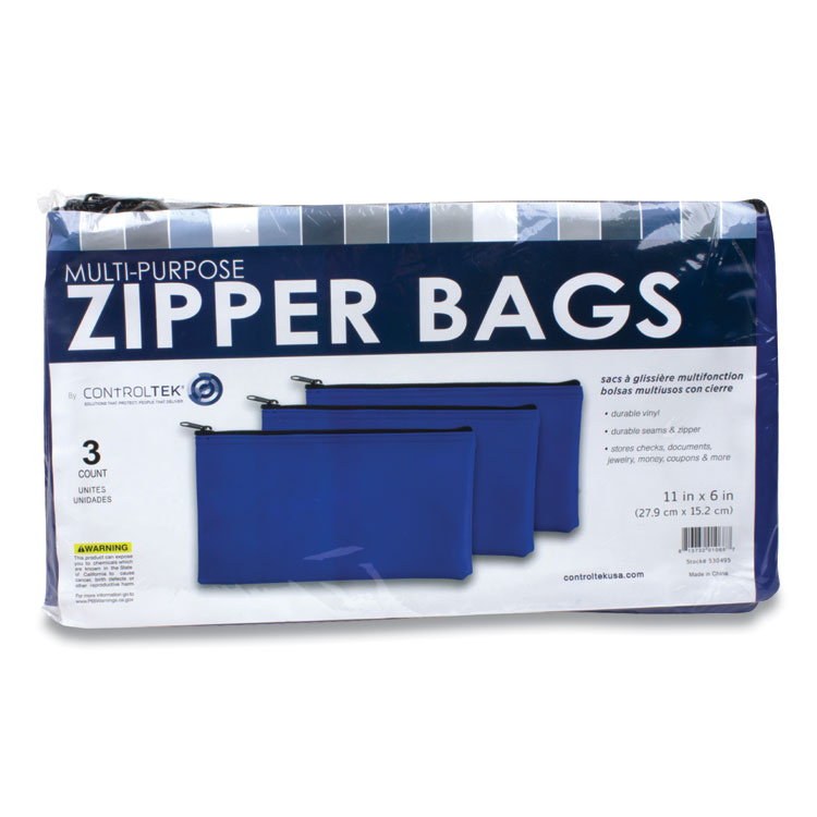 CONTROLTEK Fabric Deposit Bag, Vinyl, 5.5 x 11, Blue, 3/Pack (CNK530495)