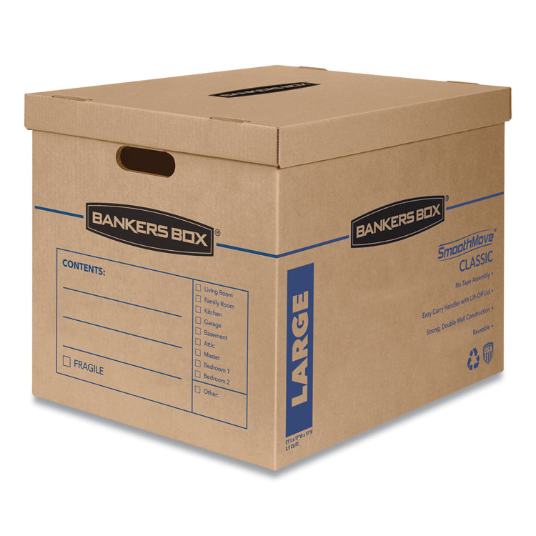 Bankers Box SmoothMove Classic Moving/Storage Boxes, Half Slotted Container (HSC), Large, 17" x 21" x 17", Brown/Blue, 5/Carton (FEL7718201)