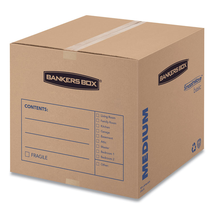 Bankers Box SmoothMove Basic Moving Boxes, Regular Slotted Container (RSC), Medium, 18" x 18" x 16", Brown/Blue, 20/Bundle (FEL7713901)