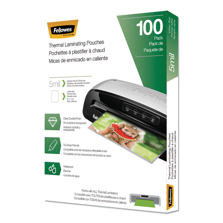 Fellowes Laminating Pouches, 5 mil, 9" x 11.5", Gloss Clear, 100/Pack (FEL5743501)