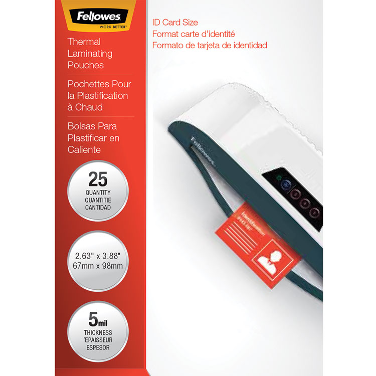 Fellowes Laminating Pouches, 5 mil, 3.88" x 2.63", Gloss Clear, 25/Pack (FEL52007)