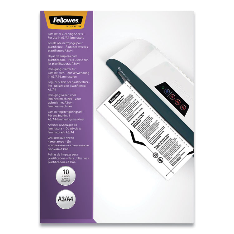 Fellowes Laminator Cleaning Sheets, 3 to 10 mil, 8.5" x 11", White, 10/Pack (FEL5320603)