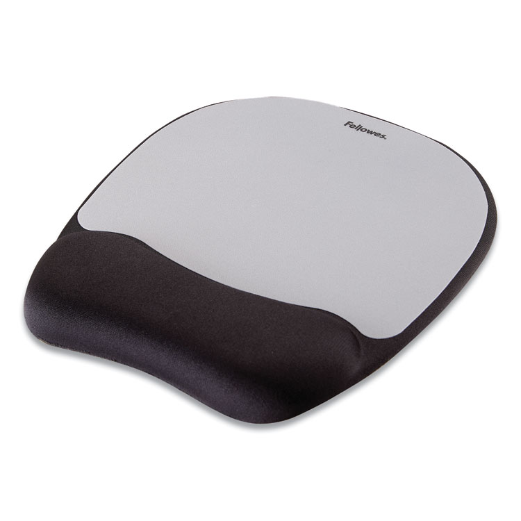 Fellowes Memory Foam Mouse Pad with Wrist Rest, 7.93 x 9.25, Black/Silver (FEL9175801)