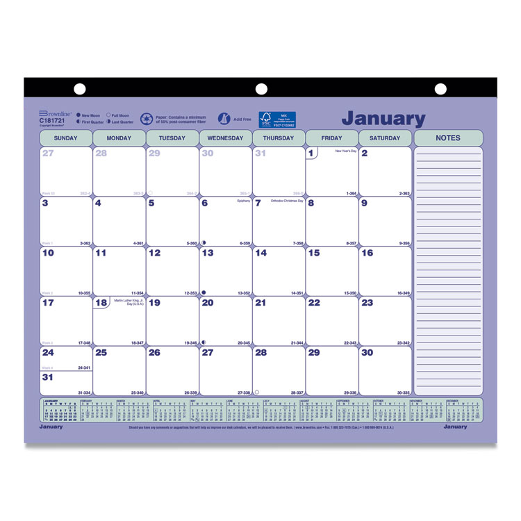 Brownline Monthly Desk Pad Calendar, 3-Hole Punched, 11 x 8.5, White/Blue/Green Sheets, Black Binding, 12-Month (Jan to Dec): 2026 (REDC181721)