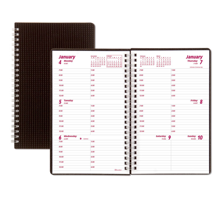 Brownline DuraFlex Weekly Planner, 8 x 5, Black Cover, 12-Month (Jan to Dec): 2026 (REDCB75VBLK)