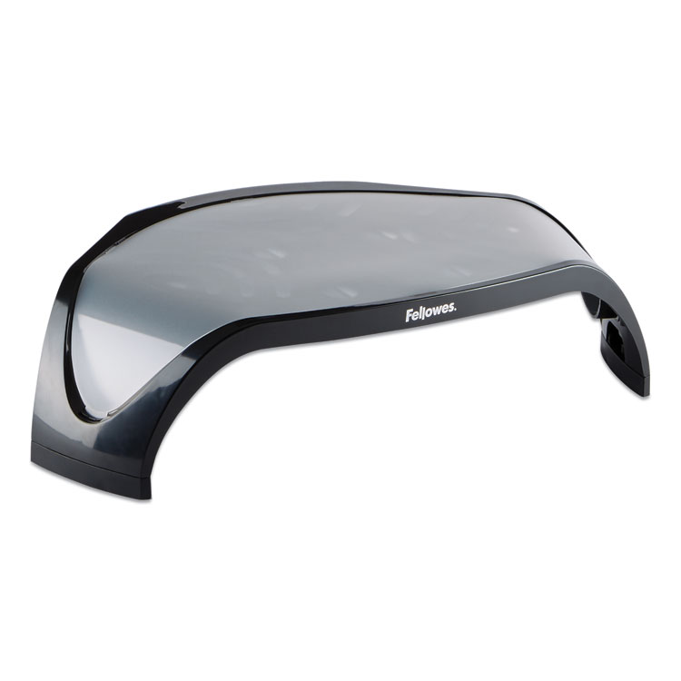 Fellowes Smart Suites Corner Monitor Riser, For 21" Monitors, 18.5" x 12.5" x 3.88" to 5.13", Black/Clear Frost, Supports 40 lbs (FEL8020101)