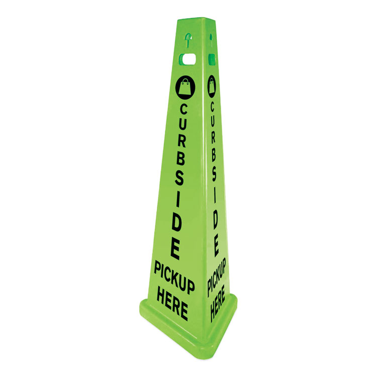 Impact TriVu 3-Sided Curbside Pickup Here Sign, Fluorescent Green, 14.75 x 12.7 x 40, Plastic (IMP9140PU)