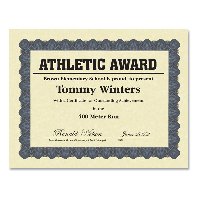 Great Papers! Metallic Border Certificates, 11 x 8.5, Ivory/Blue with Blue Border, 100/Pack (GRP934400)