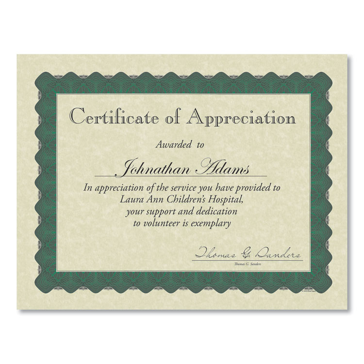 Great Papers! Metallic Border Certificates, 11 x 8.5, Ivory/Green with Green Border, 100/Pack (GRP934200)