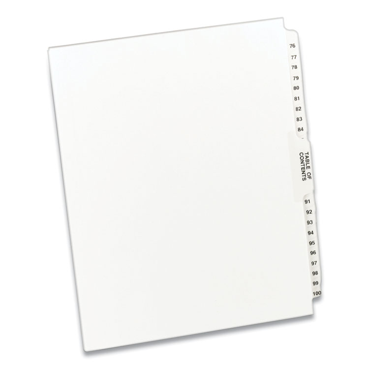 Avery Preprinted Legal Exhibit Side Tab Index Dividers, Avery Style, 26-Tab, 76 to 100, 11 x 8.5, White, 1 Set (AVE11397)