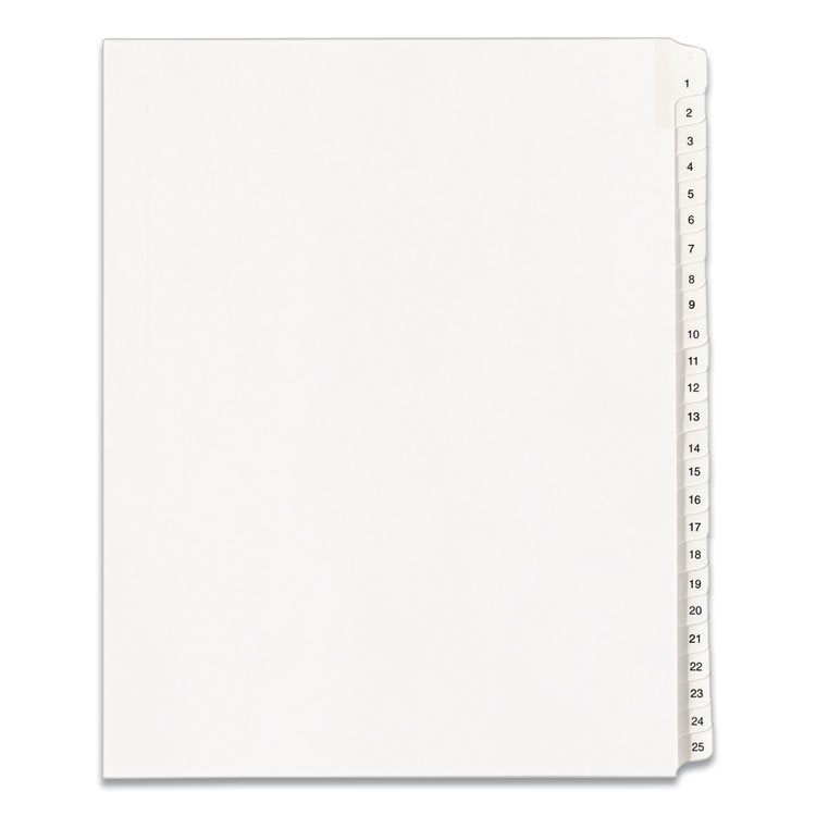 Avery Preprinted Legal Exhibit Side Tab Index Dividers, Allstate Style, 25-Tab, 1 to 25, 11 x 8.5, White, 1 Set, (1701) (AVE01701)