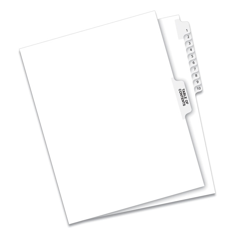 Avery Preprinted Legal Exhibit Side Tab Index Dividers, Avery Style, 11-Tab, 1 to 10, 11 x 8.5, White, 1 Set (AVE11381)