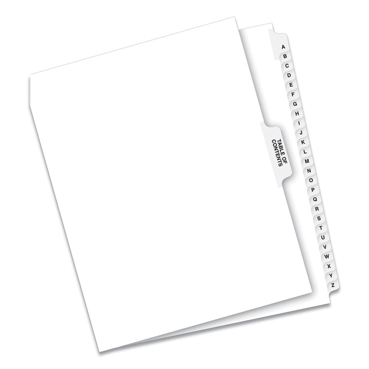 Avery Preprinted Legal Exhibit Side Tab Index Dividers, Avery Style, 27-Tab, A to Z, 11 x 8.5, White, 1 Set (AVE11374)